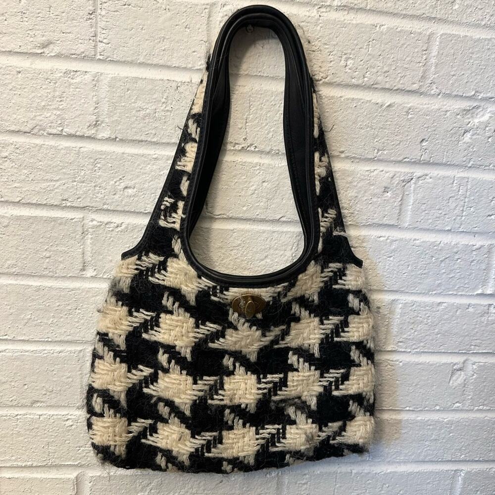 Miu Miu Houndstooth Wool Shoulder Bag